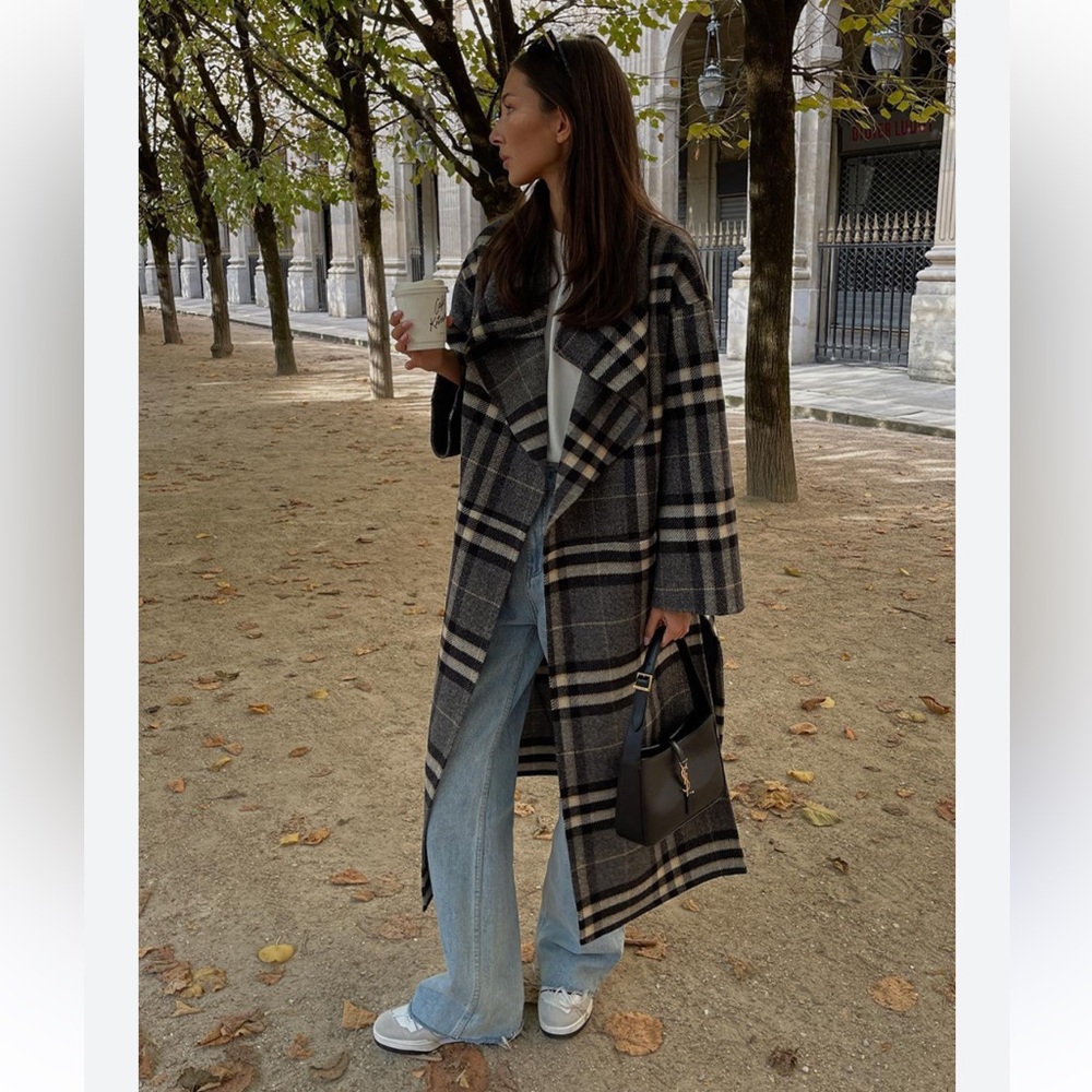 Toteme Plaid Coat in Black and Gray